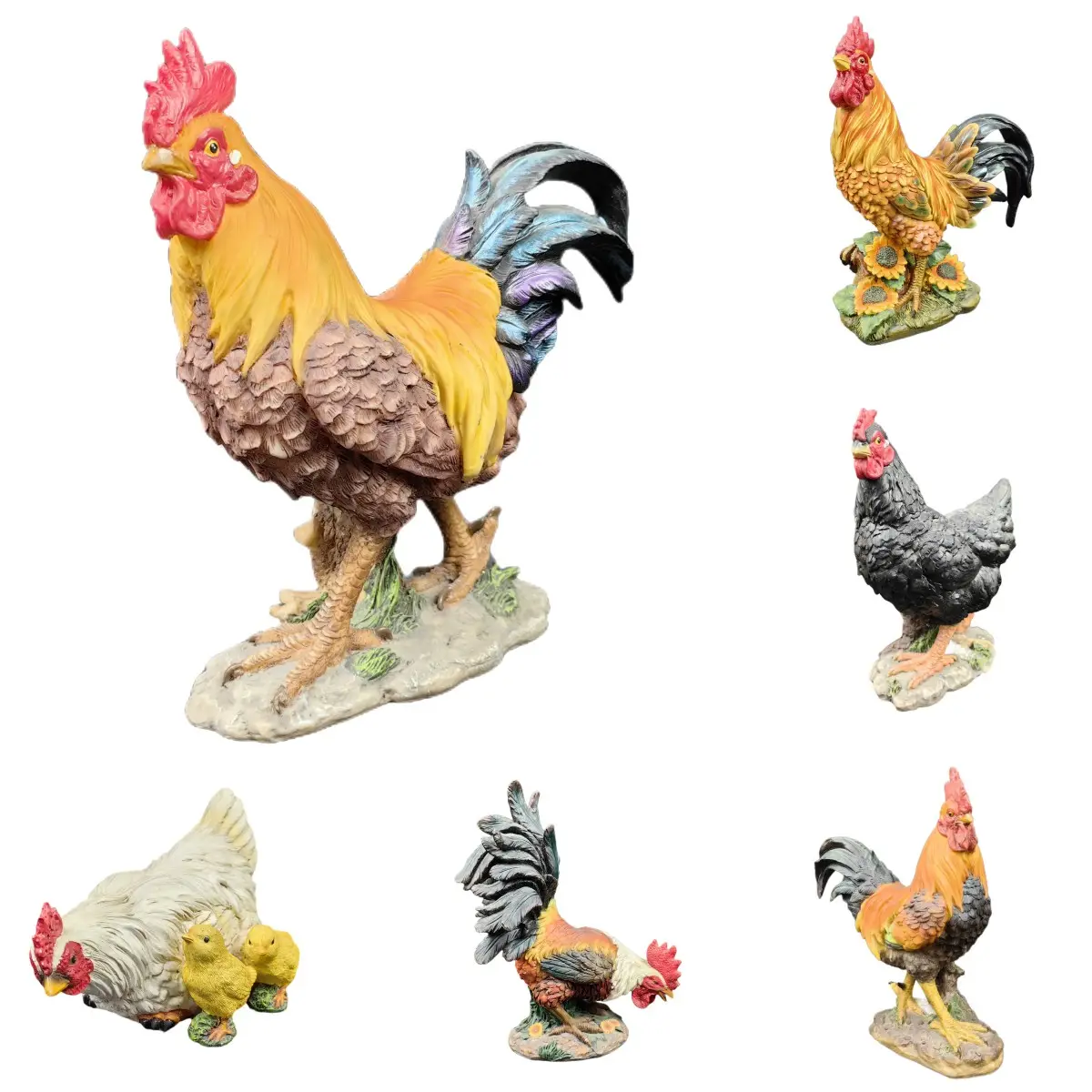 Tierfiguren Hahn Statuen Poly resin Nutztier Huhn Skulptur