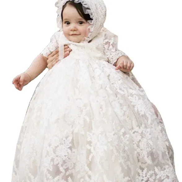 Royal edle kurze-ärmeln doppel-schicht lange volle spitze baby ein-jahr-alte Holy Communion Dresses