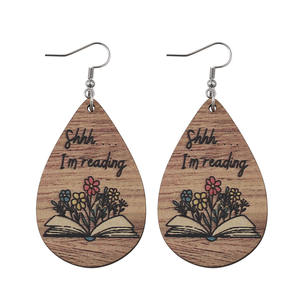 Pendientes de madera Nuevos pendientes personalizados en forma de gota de agua Regalo del día del maestro Pendientes de madera de doble cara para mujeres Uionen 986 - Product Image 4