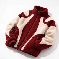 Veste en polaire sherpa pour homme, à blocs de couleur, col montant, poches zippées, coupe ample, chaude, décontractée, hiver, motif brodé sur le devant