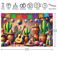 Bannière de fête mexicaine Fiesta, toile de fond colorée avec motifs de guitare et de cactus, décoration de fête, fond de scène