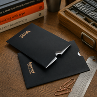 Pochette en papier noir mat imprimée sur mesure avec logo doré et encoche découpée pour les commandes de marques de détail