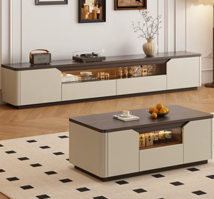Holz Moderner Minimalistischer Multifunktionaler <span class=keywords><strong>TV</strong></span>-Ständer und Couchtisch-Kombination mit Stauraum Einfache Montage für Wohnzimmer - Product Image 4