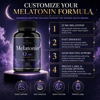 Comprimés de mélatonine à dissolution rapide 12 mg, marque privée, 180 unités, soutien au sommeil, formule sans médicament, vente en gros, supplément OEM