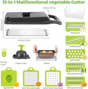 Hacheur multifonctionnel manuel 14 en 1 pour légumes et fruits, coupe-fruits, trancheuse, hachoir - Product Image 2