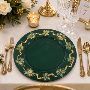 Nouvelles Assiettes de Présentation Vertes de Luxe 2026 de 13 Pouces, Durables et Réutilisables, avec Bord Doré Gaufré pour Noël, en PP, Vente en Gros - Product Image 4