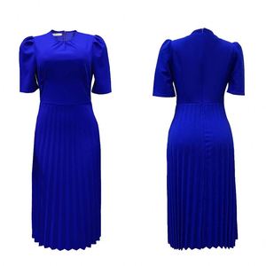 Summer New <b>Dress</b> <b>Plus</b> <b>Size</b> European American Casual Short Sleeve Pleated Solid Color - Product Image 4