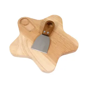 Tabla de queso de madera de caucho Tabla de cortar de madera de 8,5x8,5 pulgadas con mini cuchillo para queso