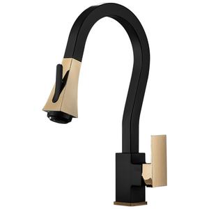 Grifo de Cocina Gourmet Negro y Dorado con Rociador Extraíble Flexible, Grifos Extensibles y Desmontables para Fregadero de Cocina, Grifo Mezclador - Product Image 1