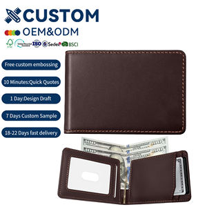 Portefeuille fin personnalisé pour homme avec pince à billets, cordon de serrage <span class=keywords><strong>et</strong></span> protection RFID, en cuir véritable, pour cartes de crédit - Product Image 1