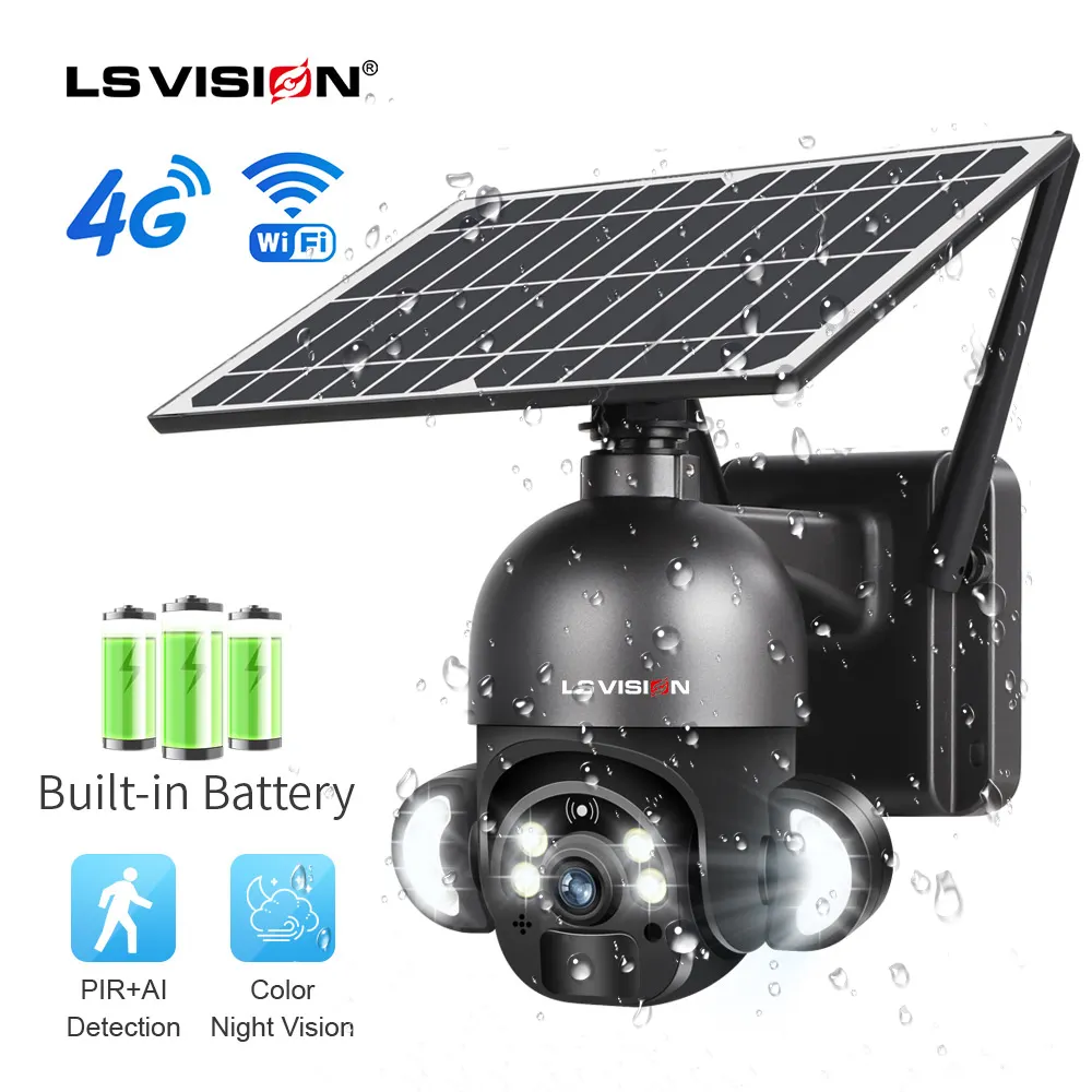 Ls Vision 4MP Home Security Ip Wifi Camera Outdoor Hd Night Indoor Waterdicht Met Sim-kaart Ptz 4G Solar cctv Camera