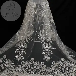 Vestido de novia de lentejuelas 3d, bordado de tul pesado de Beady, para boda, con encaje de flores, tela con cuentas