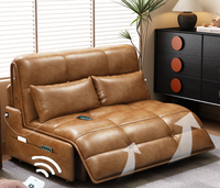 Canapé-lit électrique vintage en cuir huilé avec télécommande sans fil et port USB pour salon