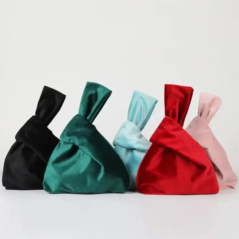 좋은 품질 미니 휴대용 재사용 가능한 아늑한 부드러운 럭셔리 일본 사용자 정의 로고 패브릭 벨벳 매듭 손목 가방