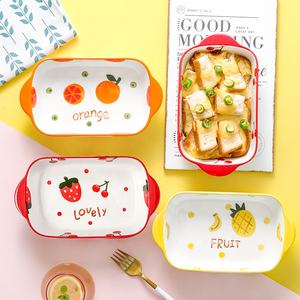 Four en céramique pour la pâtisserie, style cé<span class=keywords><strong>l</strong></span>ébrité du web, avec assiettes, plats et bols à fruits créatifs et mignons, vaisselle <span class=keywords><strong>de</strong></span> table pour le petit-déjeuner à domicile avec poignée - Product Image 4