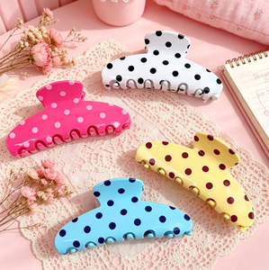 Pinzas para el pelo de acetato con lunares personalizadas QianJin al por mayor, pinzas retro de color macaron para <span class=keywords><strong>mujer</strong></span> - Product Image 1