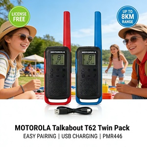 Radio bidirectionnelle <span class=keywords><strong>Motorola</strong></span> Talkabout T62, porté<span class=keywords><strong>e</strong></span> de 8 km, pour le camping en plein air, la randonné<span class=keywords><strong>e</strong></span>, le cyclisme - Product Image 1