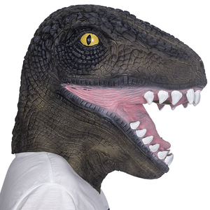 Maschera in lattice di dinosauro T-Rex <span class=keywords><strong>a</strong></span> testa intera, marrone scuro, texture realistica squamatosa, occhi gialli, denti bianchi, bocca rosa aperta, morbida e confortevole - Product Image 3