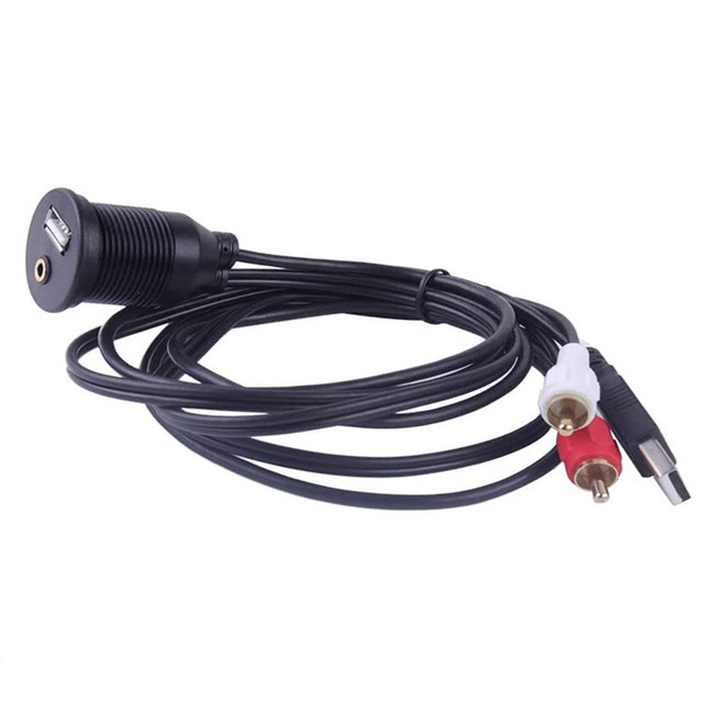 USB2.0&2RCA Male to USB 2.0 /3.5mm Female AUX Waterproof Flush Mount Dash Extension Data RCA Cables