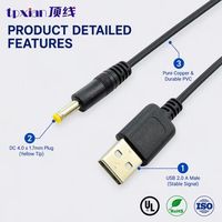 Kabel Daya USB A Male ke DC 4.0x1.7mm DC4017 Ujung Kuning, Kabel Pengisi Daya USB ke DC Tembaga Murni untuk LED Strip, Router, CCTV