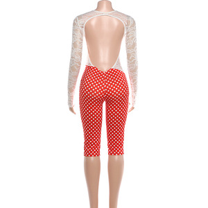 <span class=keywords><strong>Tuta</strong></span> intera da <span class=keywords><strong>donna</strong></span> sexy in pizzo con scollo sulla schiena a pois, a maniche lunghe, <span class=keywords><strong>aderente</strong></span>, lunghezza al ginocchio - RomperWearSehe Fashion - Product Image 6