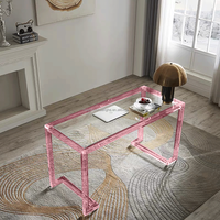 Bureau moderne en acrylique avec dessus en verre trempé, table de vitrine rose transparente et table de bureau pour la maison ou le restaurant