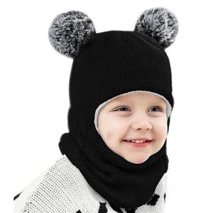 Bonnets d'hiver en tricot avec pompon pour enfants et bébés, nourrissons et tout-petits, avec écharpe et <span class=keywords><strong>masque</strong></span> facial - Product Image 4