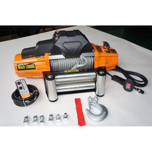Treuil électrique 13000 lb avec câble en acier 12V orange et télécommande filaire pour le sauvetage de véhicules tout-terrain - Product Image 1