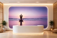 Papier peint mural 3D personnalisé avec vue sur la plage au coucher du soleil pour studio de yoga, spa, salle de méditation, décoration murale