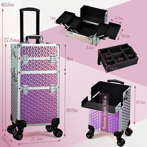 Large Capacity 3-in-1 Rolling Cosmetology Storage Traveling Cart Trunk <b>Makeup</b> <b>Case</b> with Wheels Nail Travel <b>Case</b> Organizer - Product Image 6