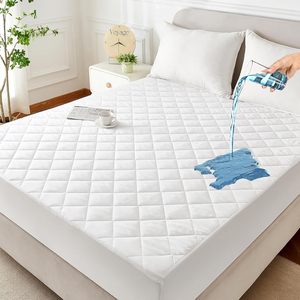 <span class=keywords><strong>Protector</strong></span> de Colchón Impermeable de Tela de Rizo de Fibra de Bambú, 300 Hilos, Transpirable, Blanco, Antideslizante, Ajustable, Lavable a Máquina, para Todas las Estaciones - Product Image 2
