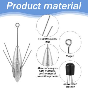 Plombs de pêche en eau salée à queue longue de 1 oz à 16 oz pour surfcasting, plombs à griffes détachables - Product Image 3