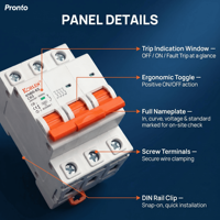 Miniatur AC MCB Circuit Breaker Perlindungan Kebocoran Beban Berlebih Arus Residual Pemasangan Din Rail 240/415V Kapasitas Pemutusan 6kA