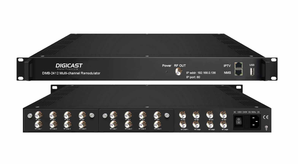 (DMB-2412) RF DIGITAL de satélite a QAM convertidor 12 DVB S S2 DVB C modulador con 128 IP SPTS MPTS de entrada