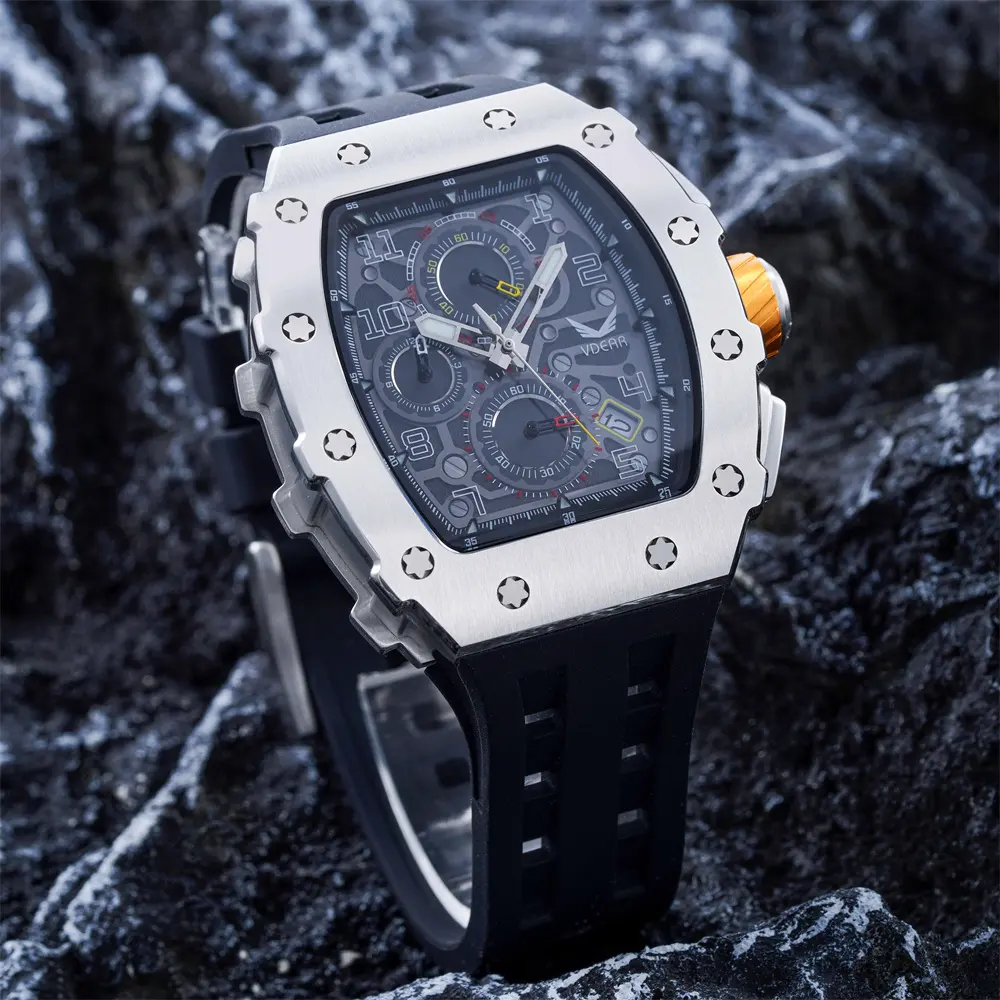Venta al por mayor de relojes de pulsera cronógrafo de lujo de cuarzo para hombre con reloj luminoso personalizado correa de reloj de silicona relojes de hombre negro