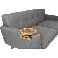 Plateau d'accoudoir rond rétro en bois massif à clipser pour canapé, table d'appoint pour décoration de salon confortable, support pour collations et boissons