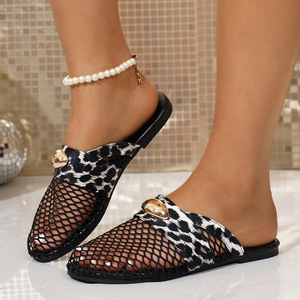 Women's 2026 summer new fishnet hollow fashion sandals single-layer flat belt buckle fashion soft niche design - Product Image 1