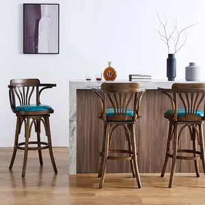Taburete de Bar de madera de lujo de estilo británico, muebles de cafetería modernos para el hogar, sillas de Bar clásico, venta al por mayor - Product Image 1