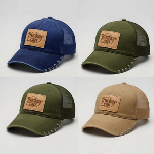 Casquette de camionneur en coton personnalisée avec patch tissé et impression sur bande intérieure, casquette de baseball structurée à 5 panneaux avec dos en maille - Product Image 4