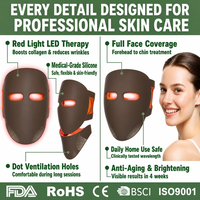Masque LED rechargeable pour le visage et le cou, 4 modes d'éclairage, sans fil, masque de soin du visage et du cou, appareil de beauté LED rouge