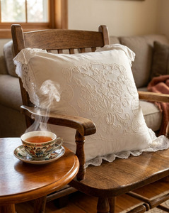 Embroidery White Flower Square <b>Seat</b> Cushion <b>Cover</b> White on White Linen Throw Pillowcase <b>Sofa</b> <b>Covers</b> for Sale - Product Image 2