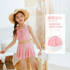 Baiya Girls Two Piece Swimwear With <b>Skirt</b> Crop Top High <b>Elastic</b> Quick Dry For Children 3-12 Years Old Hot Spring Swimming - Product Image 2