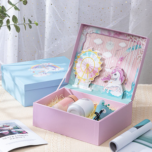 Pink Rigid Gift Box With Unicorn Design Magnetic Closure Art Paper Rectangular Die Cuts Fashion Trend Custom Order - Product Image 1