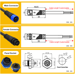 M12 Bảng điều khiển không thấm nước gắn kết nối 3pin 4pin 5pin cáp thông tư nữ nam nhựa tiêm đẩy khóa dây nối - Product Image 4