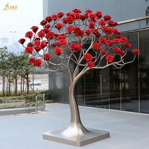 Décoration publique du hall de l'hôtel moderne Grand art abstrait Statue de <span class=keywords><strong>fleur</strong></span> de rose <span class=keywords><strong>rouge</strong></span> plaqué métal Sculpture d'<span class=keywords><strong>arbre</strong></span> en acier inoxydable poli - Product Image 3