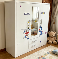 Armoire de chambre moderne autoportante à trois portes coulissantes en acier imprimé sur mesure, grande capacité, assemblage amovible
