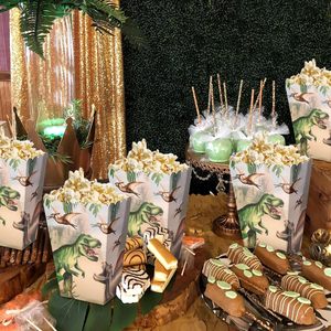 6 Pcs Dinosaure Popcorn Boîtes Traiter Sacs Jungle Bonbons Goodie Sacs pour Wild One Rex Trois Dino Fête D'anniversaire Faveurs - Product Image 2