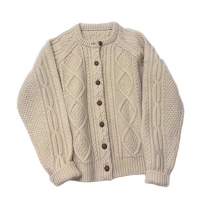 Cable Knit <b>Cardigan</b> <b>Sweater</b> Off White Cotton Vintage Geometric Pattern Women's Autumn Winter Coat - Product Image 2