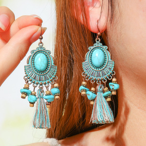 Bohemian Tassel <b>Drop</b> Earrings Alloy Antique <b>Bronze</b> Plated Women's Party Jewelry Fashion Dangle Earrings - Product Image 2