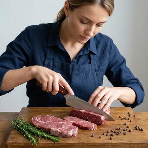 Couteau de cuisine de qualité industrielle, lame en acier à haute teneur en carbone, manche en bois, design à pointe clip, épaisseur de 1,25 mm, bouton de réglage pour la viande - Product Image 2